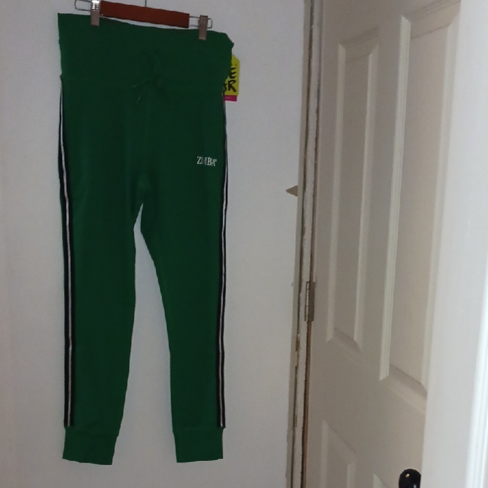 Zara Womens Emerald Green Joggers with Stripes - Picture 1 of 4